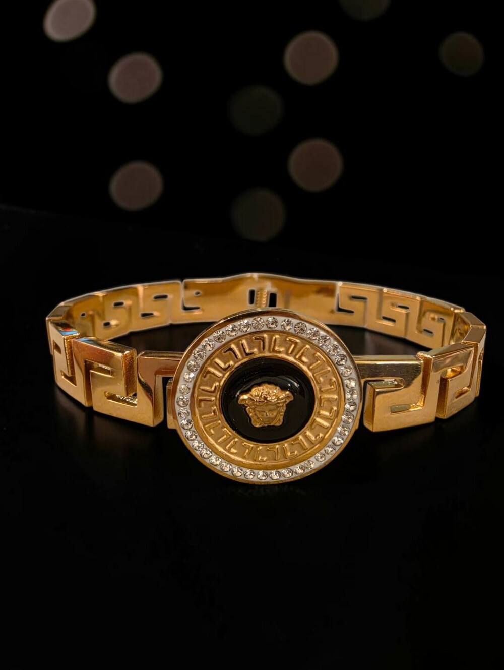 Gold And Black Medusa Head Icon Grek Key Bangle